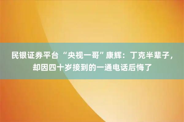 民银证券平台 “央视一哥”康辉：丁克半辈子，却因四十岁接到的一通电话后悔了
